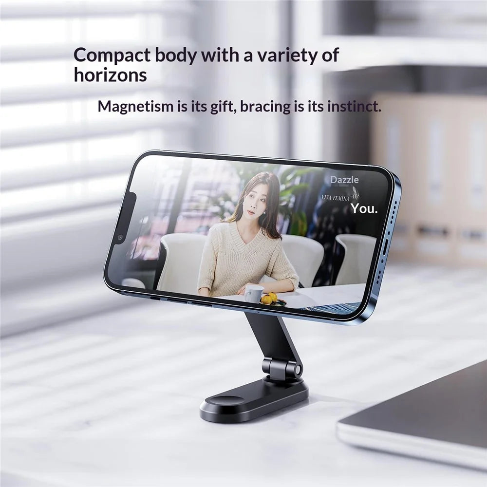 Z20 Dual-sided Magnetic Phone Stand Foldable Aluminum Desktop Holder 360 Degree Rotation Adjustable Mount for iPhone 17 / 16 / 15 / 14 / Galaxy - Grey - 6