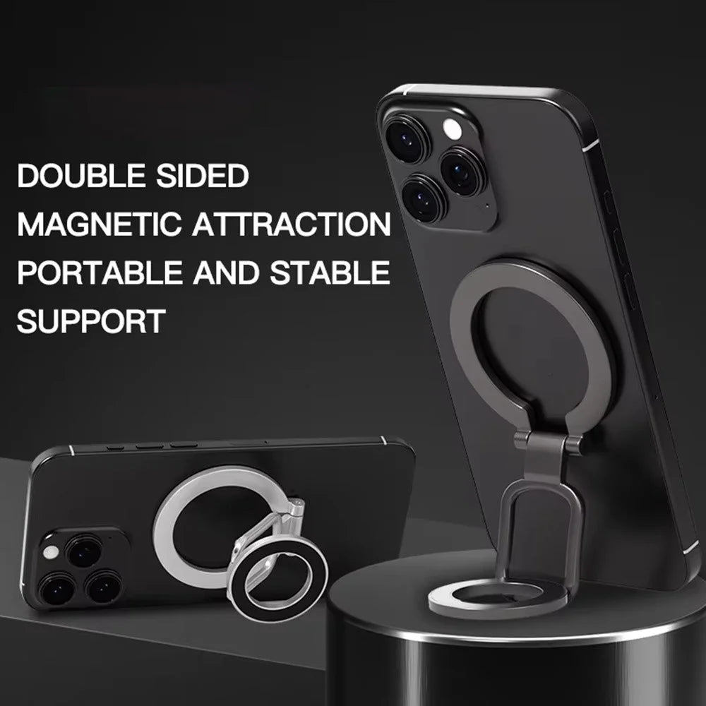 Double-Sided Magnetic Phone Stand Ring Holder Compatible with MagSafe 360 Degree Adjustable Metal Stand for iPhone 17 / 16 / 15 / 14 / Samsung / Galaxy - Black - 2