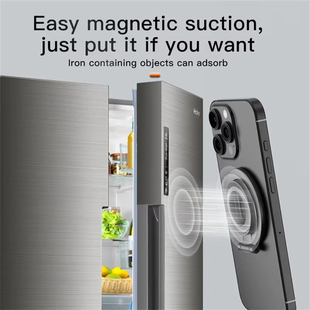 Double-Sided Magnetic Phone Stand Ring Holder Compatible with MagSafe 360 Degree Adjustable Metal Stand for iPhone 17 / 16 / 15 / 14 / Samsung / Galaxy - Black - 3