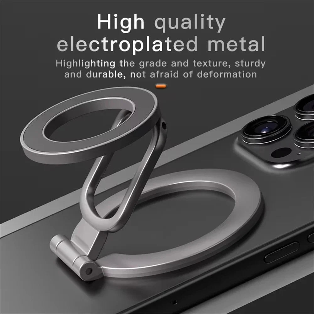 Double-Sided Magnetic Phone Stand Ring Holder Compatible with MagSafe 360 Degree Adjustable Metal Stand for iPhone 17 / 16 / 15 / 14 / Samsung / Galaxy - Black - 4