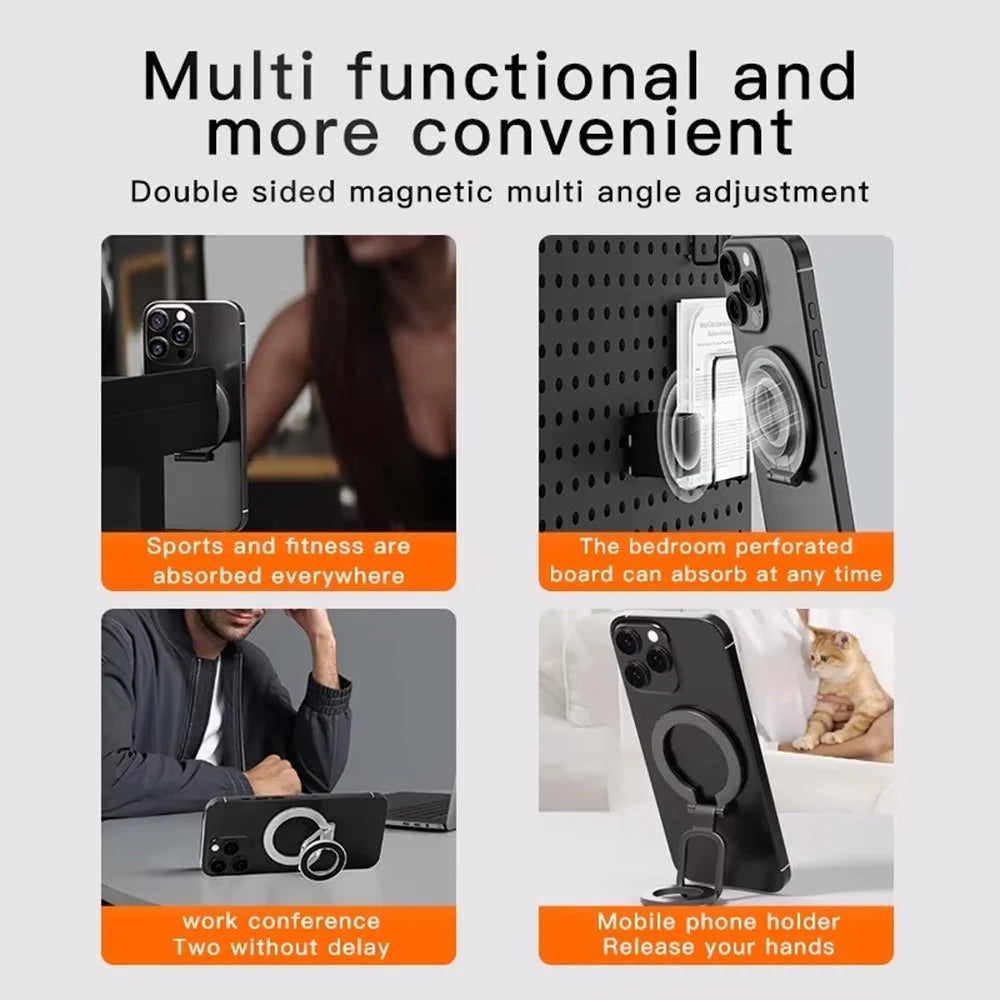 Double-Sided Magnetic Phone Stand Ring Holder Compatible with MagSafe 360 Degree Adjustable Metal Stand for iPhone 17 / 16 / 15 / 14 / Samsung / Galaxy - Black - 7