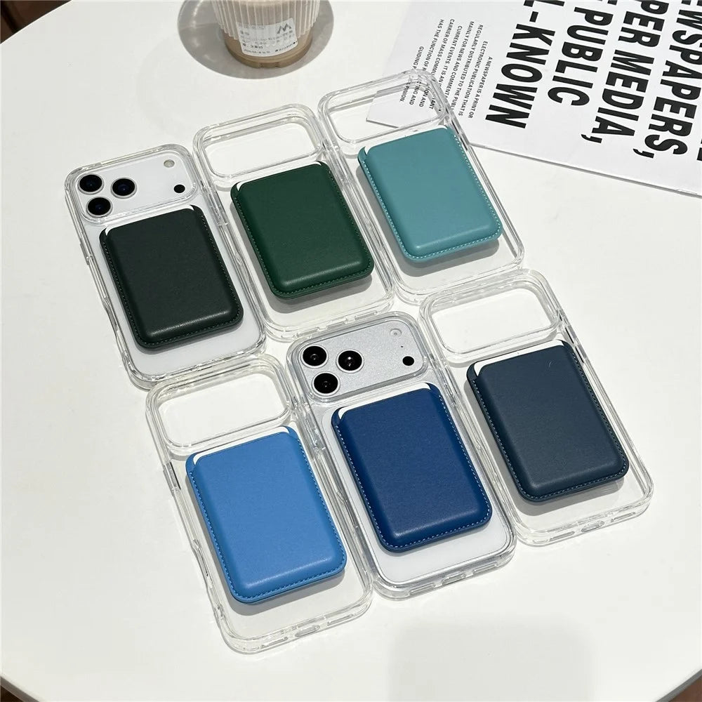 Magnetic Card Holder PU Leather Bifold Wallet Ultra-Slim Phone Stand - Black - 4