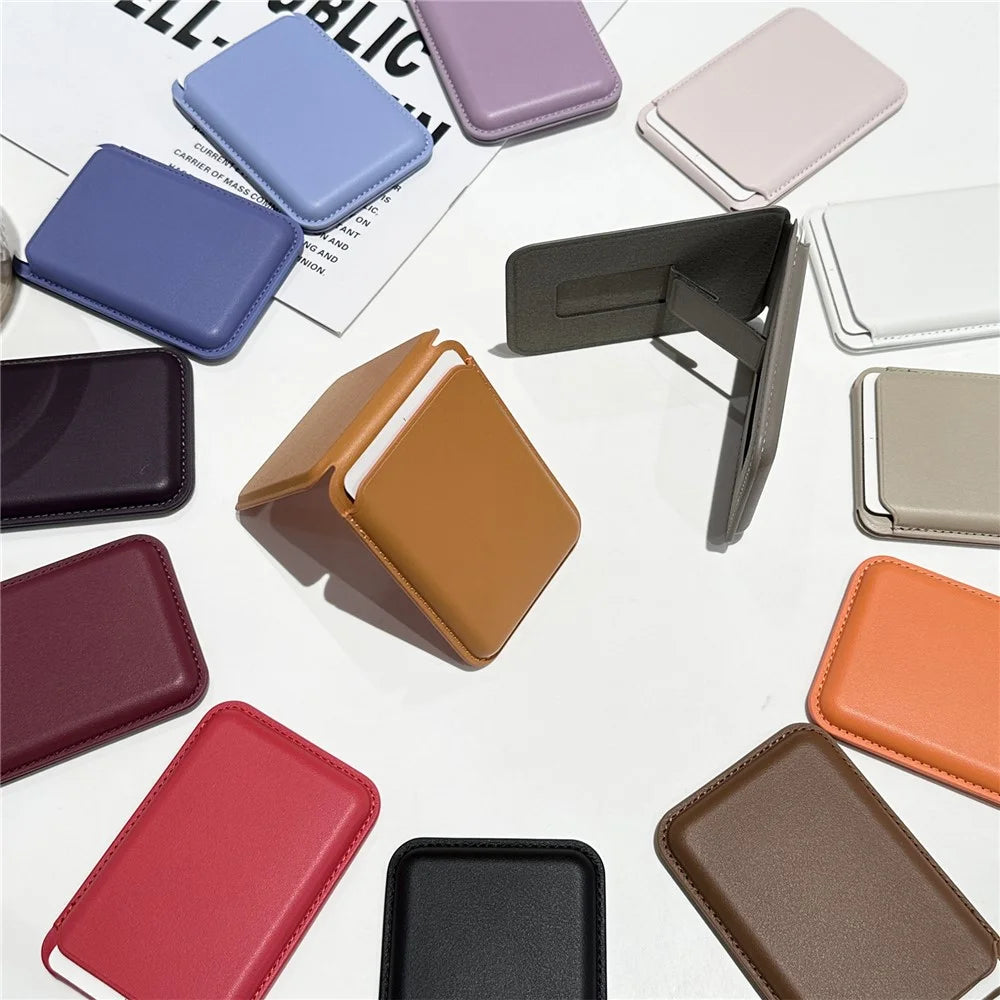 Magnetic Card Holder PU Leather Bifold Wallet Ultra-Slim Phone Stand - Black - 6