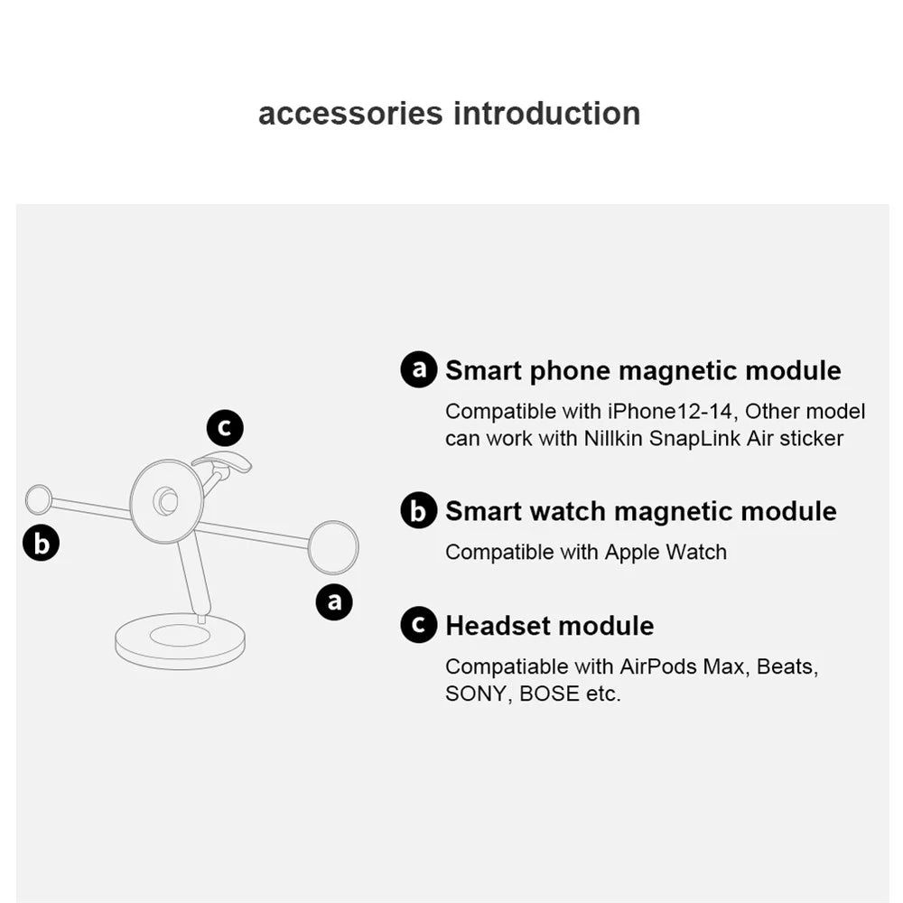 NILLKIN SnapBracnch Modular Devices Station Stand 360-Degree Rotating Magnetic Tablets Mount Mobile Phone Holder with Headset Module (All-in-One Version) - 6