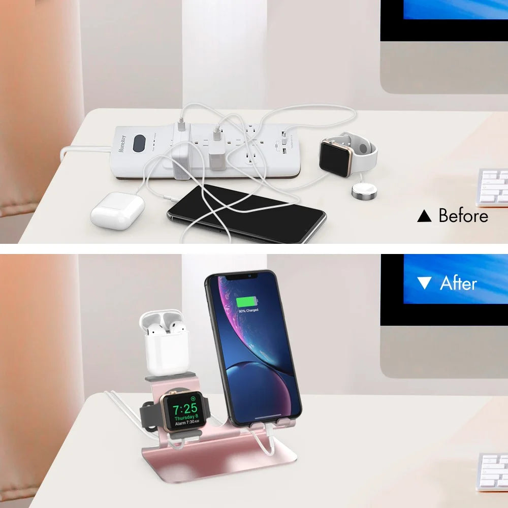 AHASTYLE ST05 For Apple Watch / iPhone / AirPods 3-in-1 Charging Stand Aluminum Alloy Desktop Charging Bracket - Rose Gold - 4