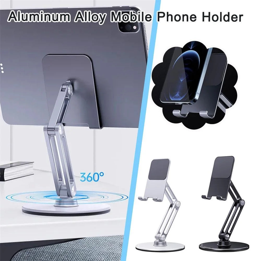 BONERUY L06X Cell Phone Stand Aluminum Alloy Tablet Cradle Desktop Dock 360 Degree Rotating Foldable Phone Holder - Dark Grey - 3