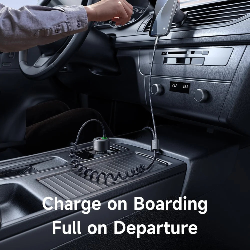 MCDODO CC-037 120W Dual Port Car Charger Fast Charging Spring Cable Charger with USB-C / iP Cables - 4