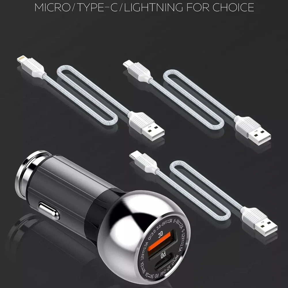 LDNIO C1 36W Car Charger Metal Dual Port PD 20W + QC3.0 18W Fast Charging Car Adapter for iPhone Android - Black - 6