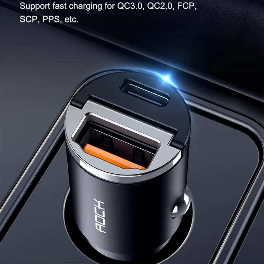 ROCK H15 Dual-Port Car Charger USB+Type C PD 30W Fast Charging Universal Phone Charger Station Cell Phone Automobile Charger - 3