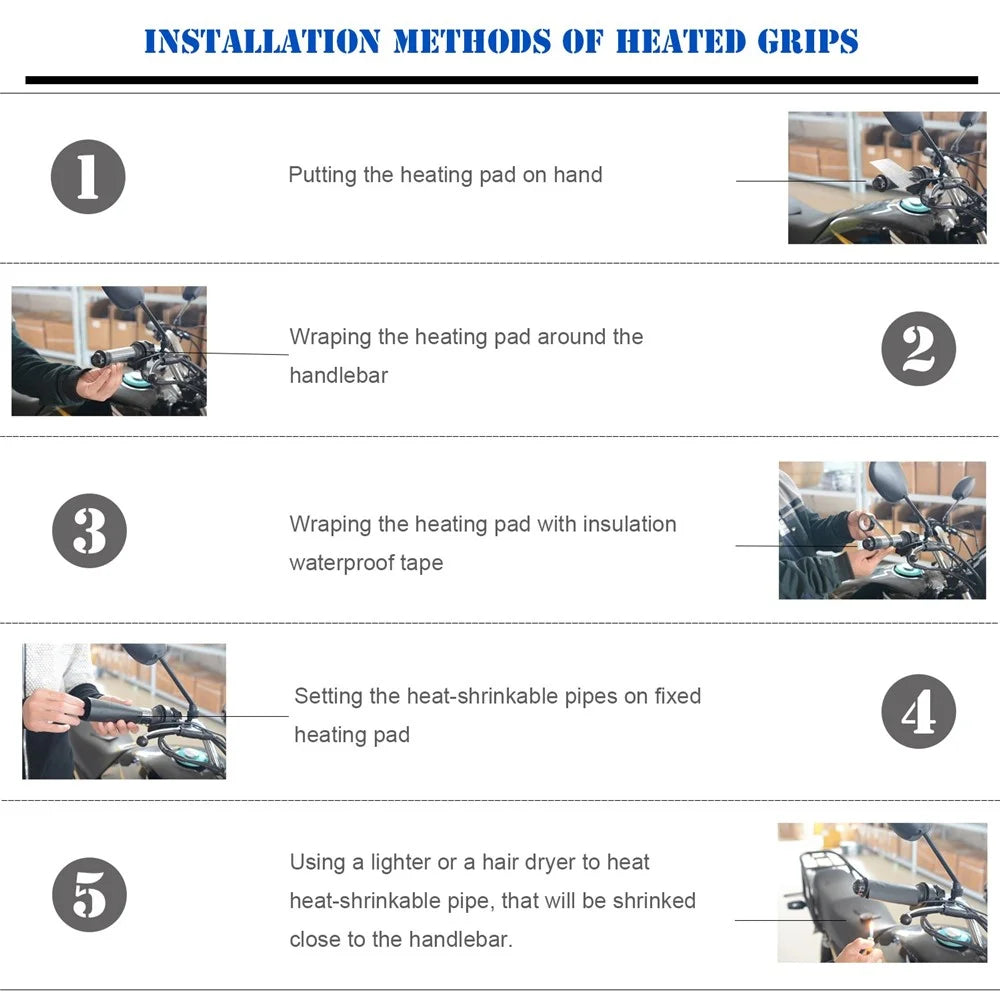 CS-054B1 1Pair 12V Motorcycle Heated Grip 3rd Generation Fast Heating Electric Handlebar Grip Heater with Two Gear Adjustable - 7
