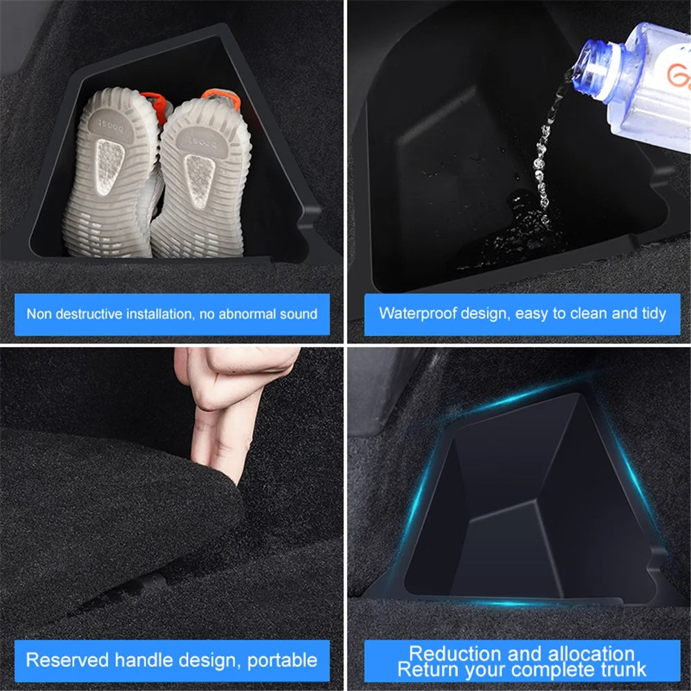 M10624 2PCS For Tesla Model Y TPE Car Rear Trunk Storage Bin Side Box Automobile Organizer - 7