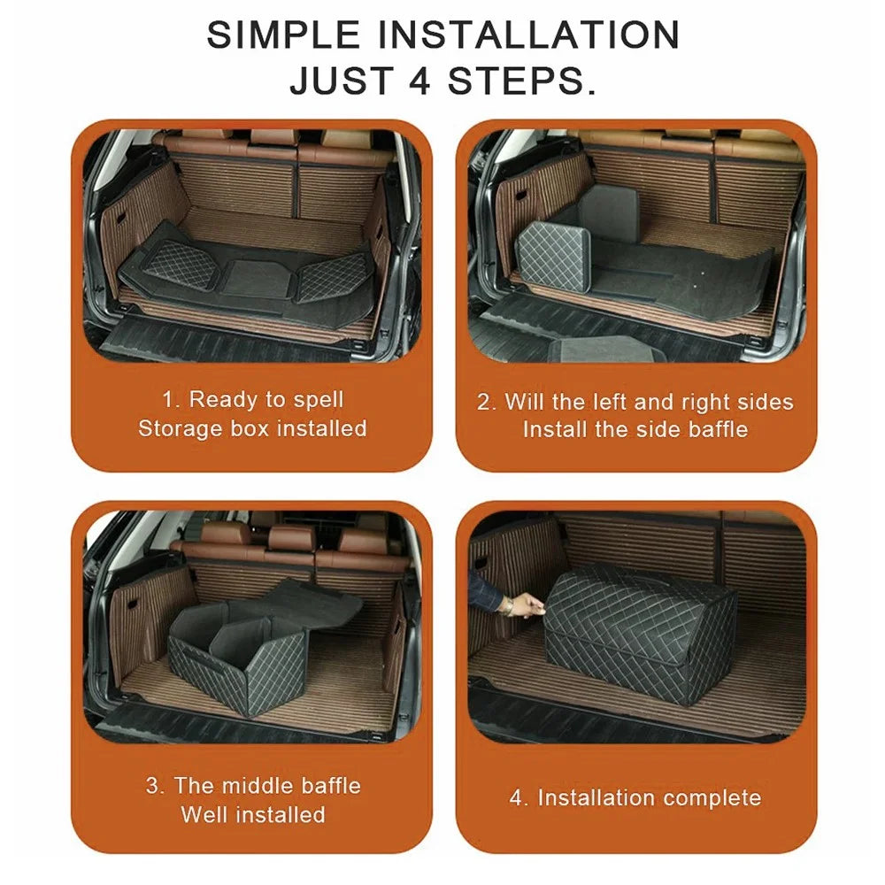 10006 Multi-function Foldable Leather Car Trunk Storage Box, Extra Large Size - Grid / Black+Red Line - 4