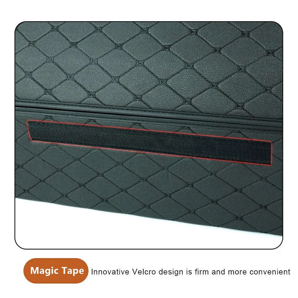 10006 Multi-function Foldable Leather Car Trunk Storage Box, Extra Large Size - Grid / Black+Red Line - 7