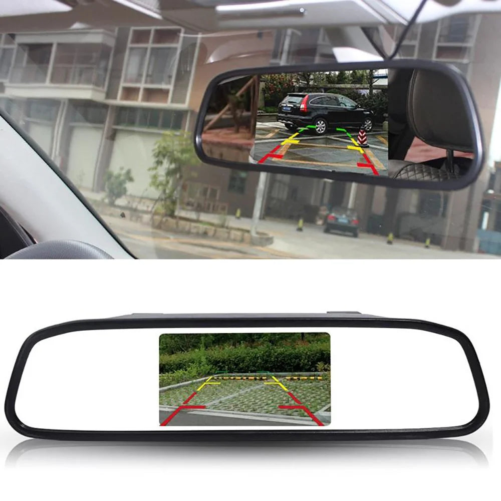 RG-202 Car Rear View Mirror Display 4.3'' Truck Rearview Mirror Screen with Waterproof Round Camera - 2