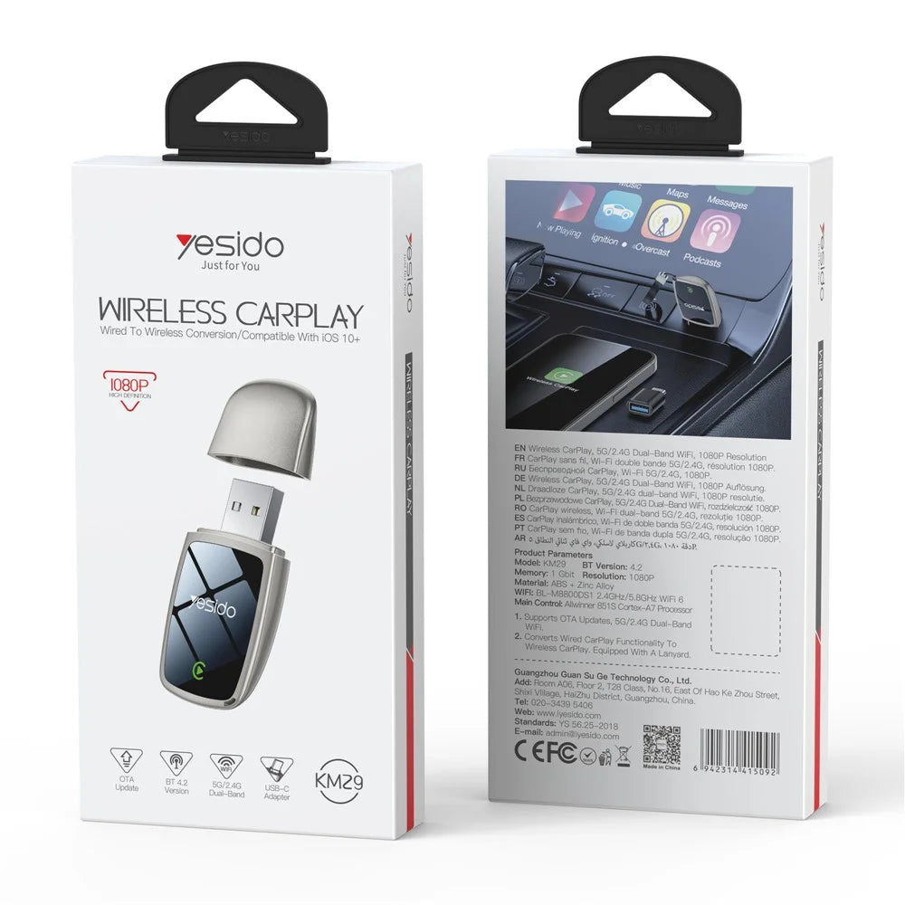 YESIDO KM29 Wireless CarPlay Adapter For Car Stereo 5G / 2.4G Dual Band WiFi OTA Upgradable - 7