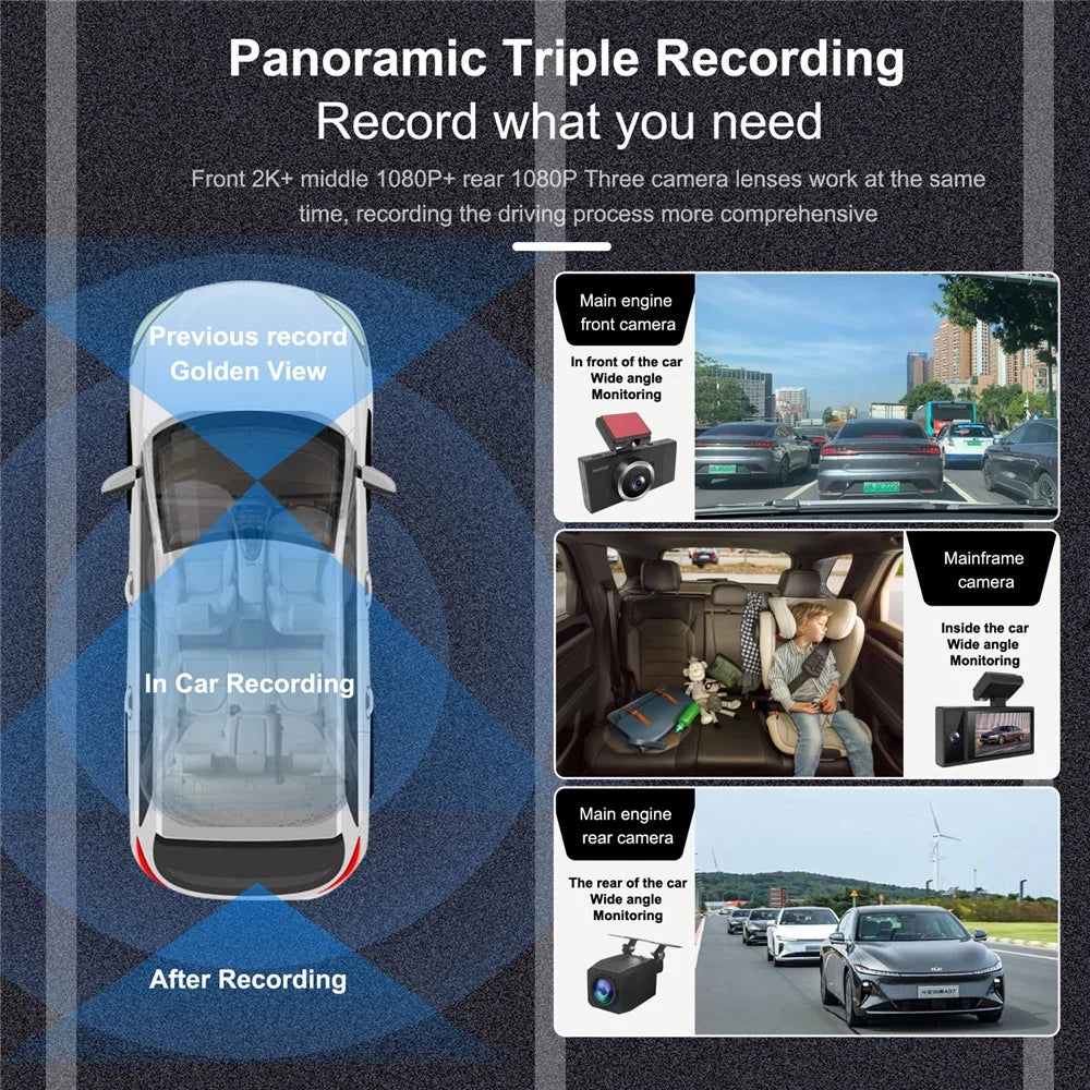 X12 Magnetic Mount Car Dash Camera 1080P+720P+720P 3-Shots Car Recorder - 2