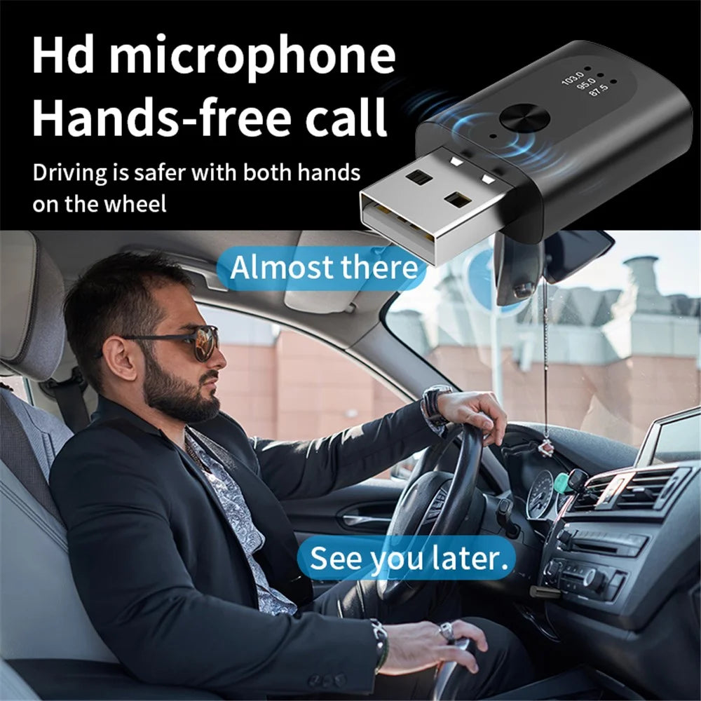 M08 USB Bluetooth-compatible 5.3 Adapter FM Radio Hands-Free Call Music Car Wireless Audio Receiver - 5