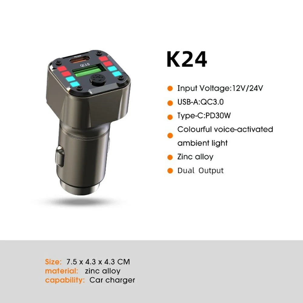 K24 Car Charger PD 30W QC 3.0 Super Charger Dual Ports Car Charging Adapter for iPhone / Samsung / Huawei - 6