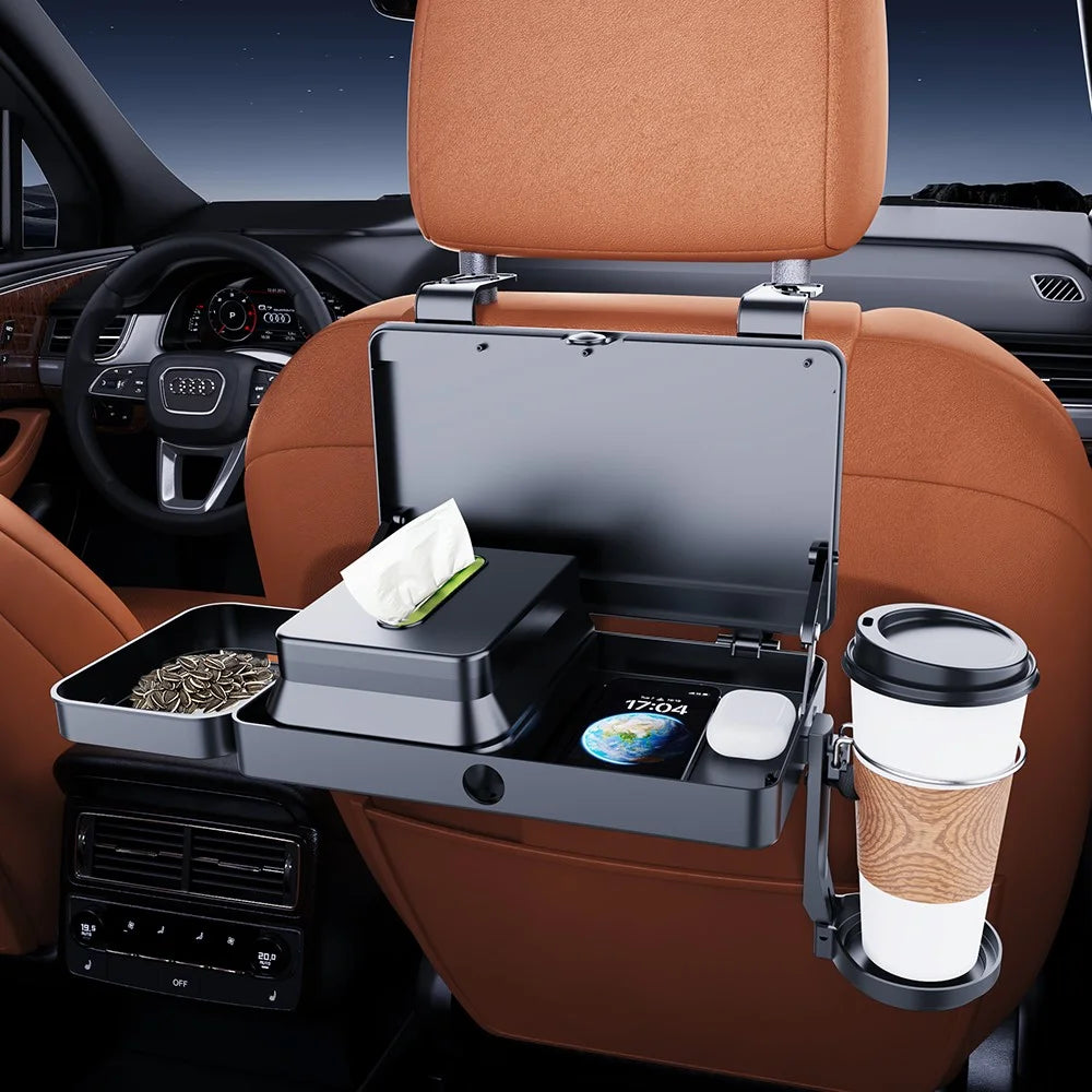 K255 Car Back Seat Food Tray Cup Holder Tissue Box Storage Rack Plastic Expandable Organizer - 3