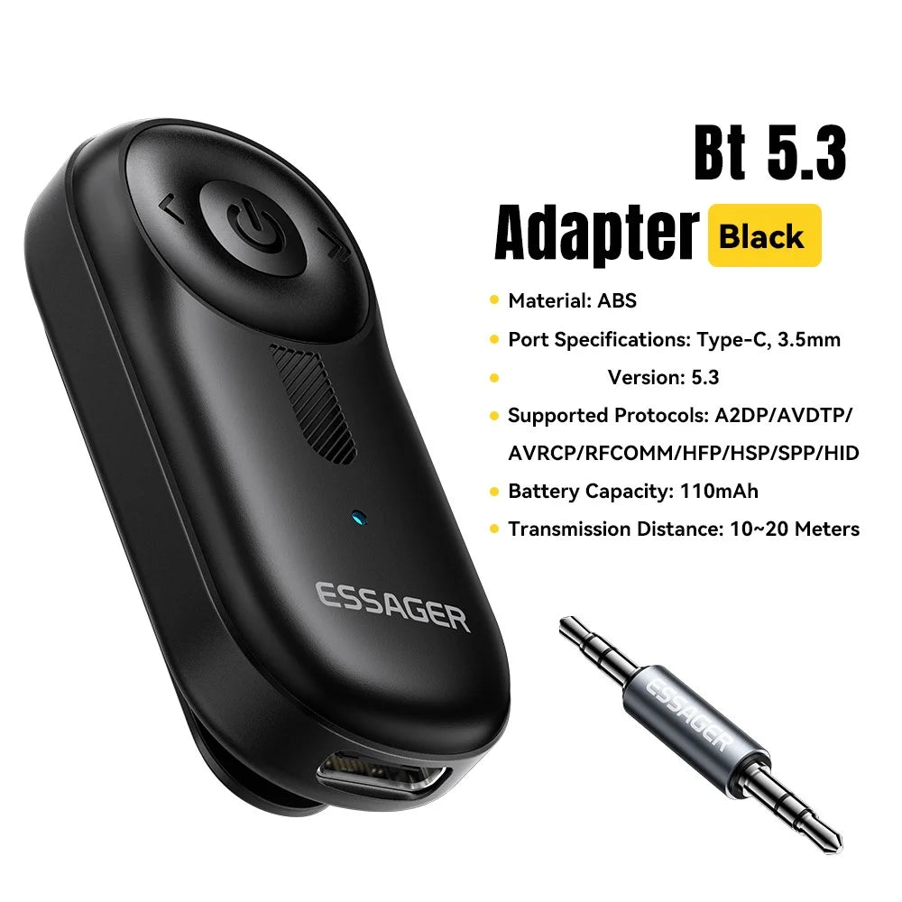 ESSAGER Audio Receiver Wireless Transmitter with Microphone Clip On Bluetooth-Compatible Adapter - 2
