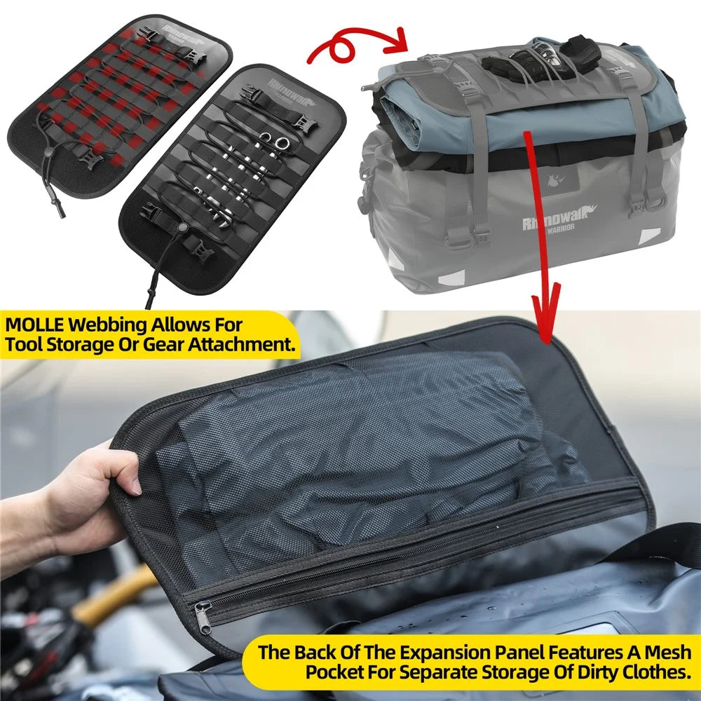 RHINOWALK MYS2405 65L Expandable Motorcycle Rear Seat Waterproof Bag MOLLE Motorbike Luggage Bag - 4