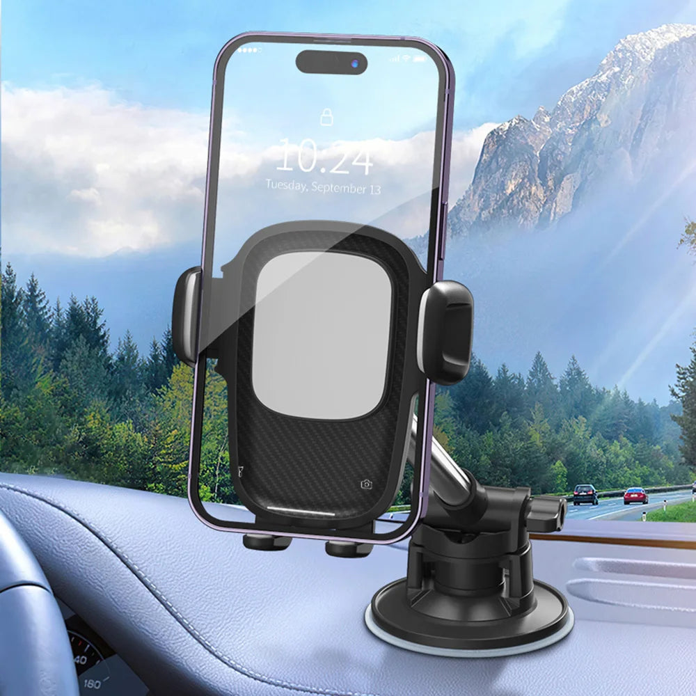 HS17+C17 Car Phone Holder Dashboard Windshield Suction Cup Mount 360 Degree Rotatable Cellphone Bracket - Black+Silver - 7