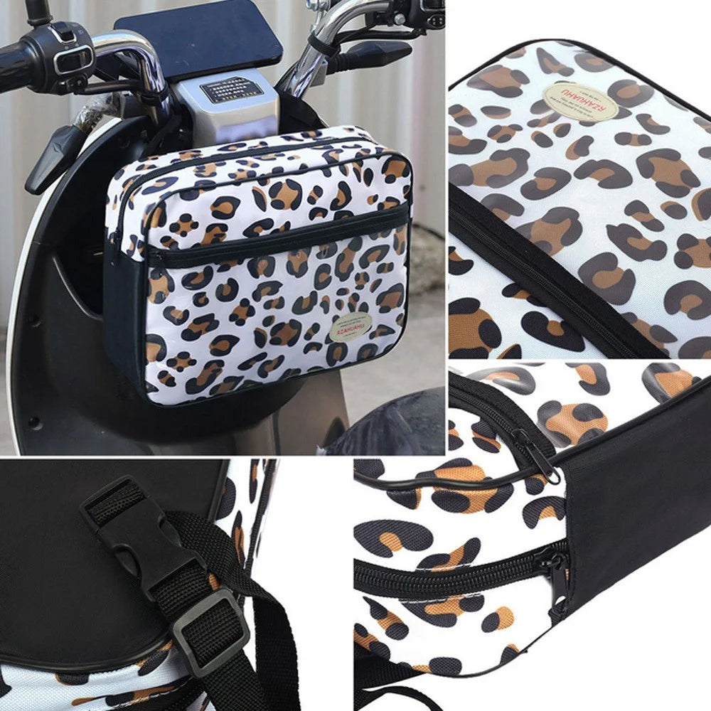 RZAHUAHU 5L Motorcycle Electric Bike Scooter Handlebar Storage Bag Bicycle Hanging Bag - Leopard Print - 2