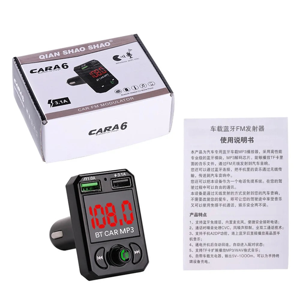 A6 BT FM Transmitter Car Charger with 2 USB Ports Car MP3 Player Support U Disk, TF Card, Bluetooth-compatible Hands-Free Calling - 7