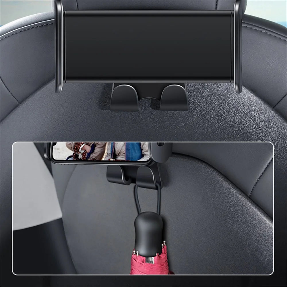 TSLZH26 ABS Car Phone Holder for Tesla Model 3 / Model Y , Rear Seat Phone Tablet Holder Mount with Dual Hooks - 4