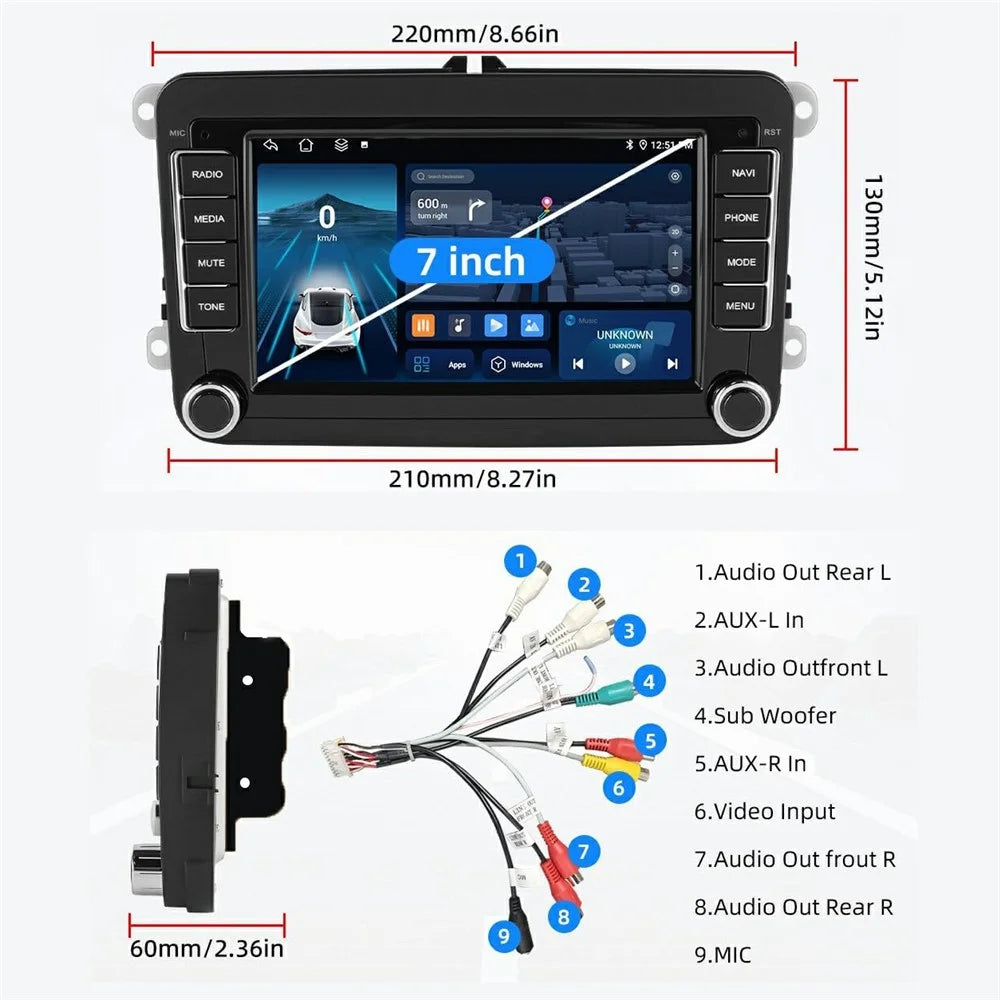7 Inch Android 15 Car Stereo 2G+32G CarPlay Player Android GPS Navigation 12-LED Backup Camera Auto Player for Volkswagen Golf MK5 / Polo Passat Jetta - 6