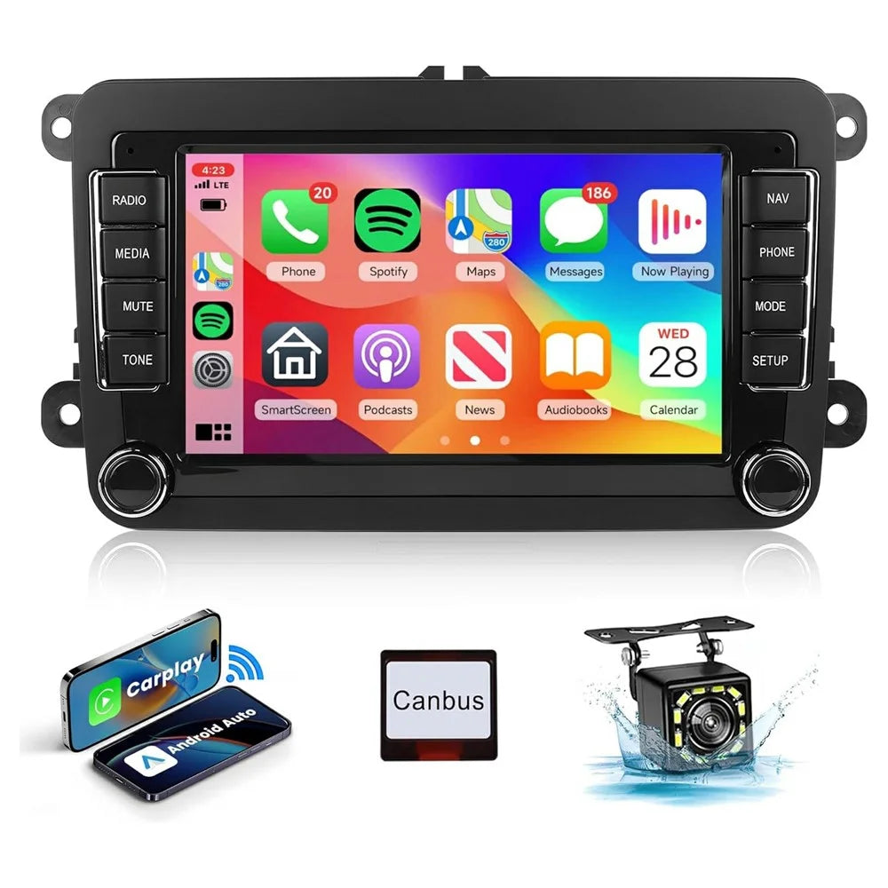 7 Inch Android 15 Car Stereo 4G+64G CarPlay Player Android GPS Navigation 12-LED Backup Camera Auto Player for Volkswagen Golf MK5 / Polo Passat Jetta - 1