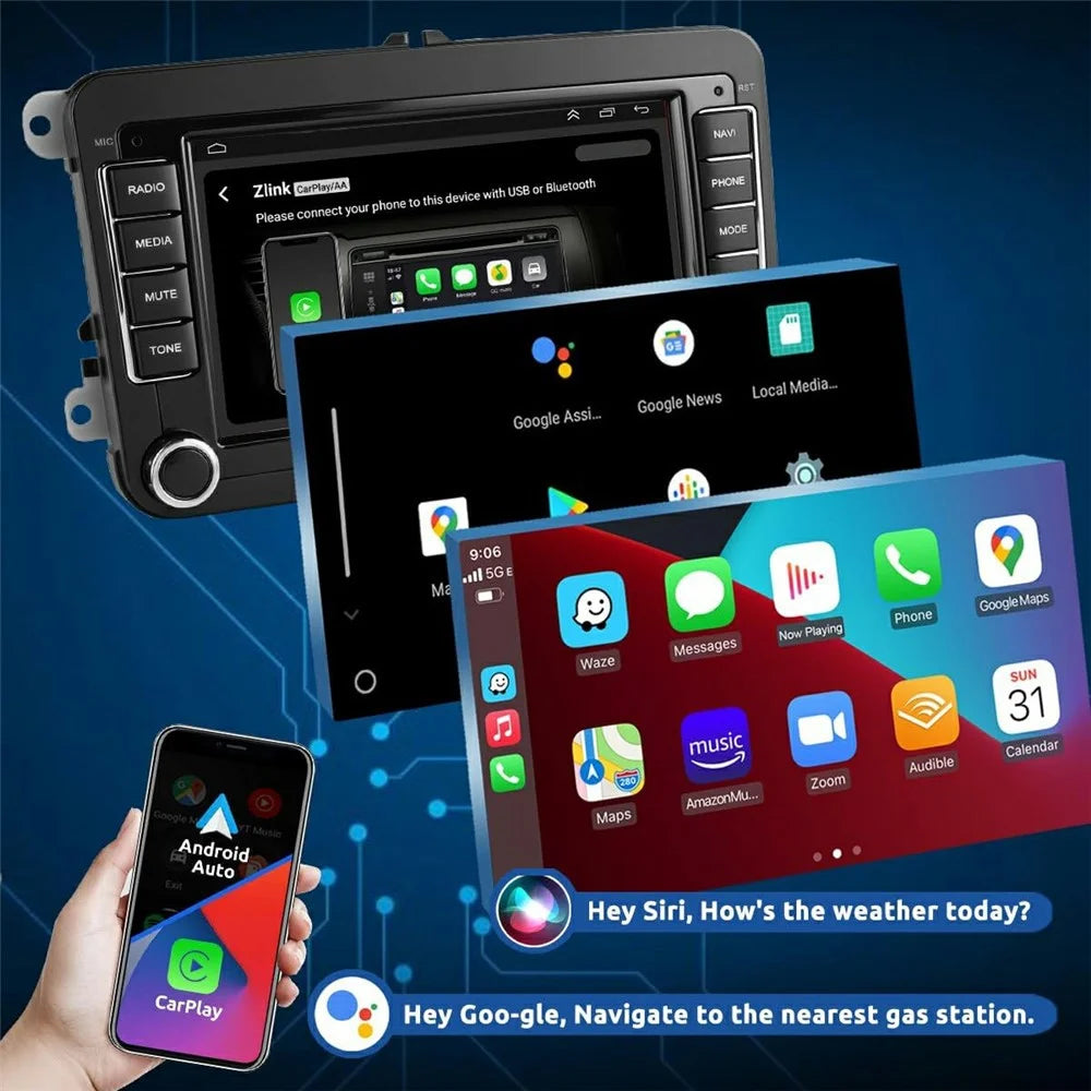 7 Inch Android 15 Car Stereo 4G+64G CarPlay Player Android GPS Navigation 12-LED Backup Camera Auto Player for Volkswagen Golf MK5 / Polo Passat Jetta - 3