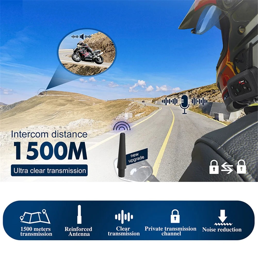 TELEHEER V6 Plus Motorcycle Helmet Bluetooth-compatible Walkie-Talkie with Headset Waterproof BT Wireless Walkie-Talkie Support 1500m Distance - 7