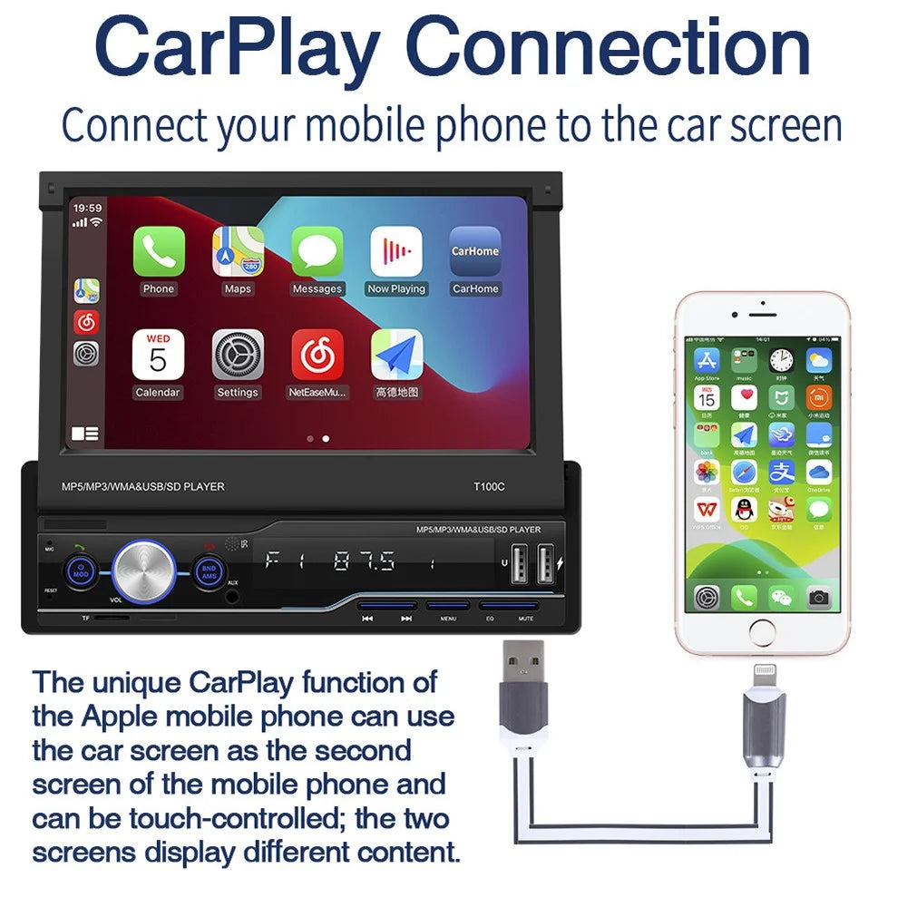 T100C Car Stereo Radio 7'' HD Manually Retractable Screen Car MP5 Player Support Bluetooth-compatible FM Radio Mirror Link - 3