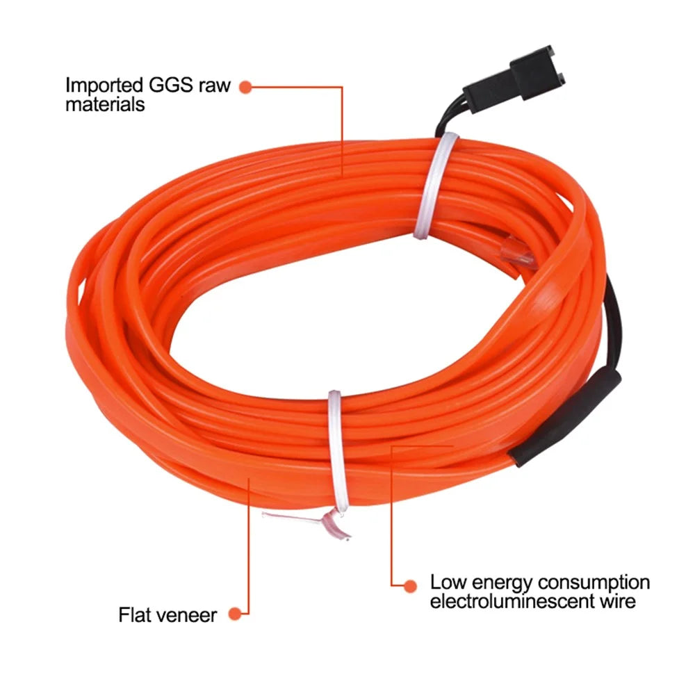 5m USB Car Interior EL Strip Light for Car Decoration Ambient Light Glowing Rope Lights with Driver - Orange - 3