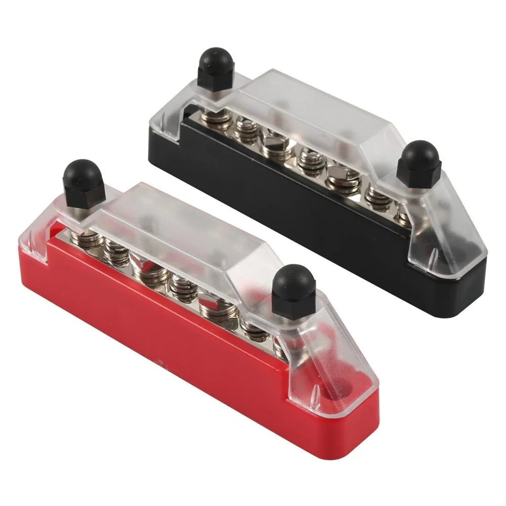 A7473 2Pcs / Set 7-Way Power Distribution Block 4 x M6 Terminal Studs, 3 x M4 Terminal Screws Battery Bus Bar for Car Marine Boat (Black+Red) - 1