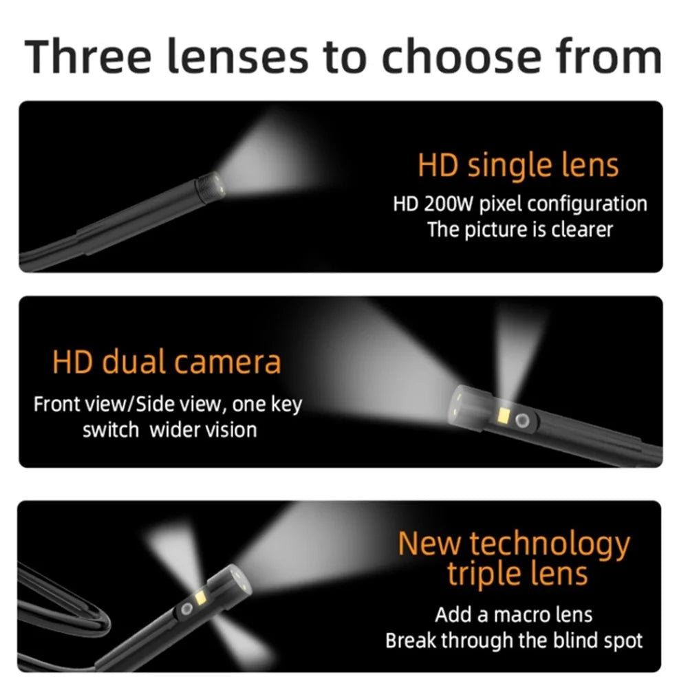 T23 7.9mm Triple Lens Borescope 3.5m 7 inch IPS Screen 1080P HD Industrial Endoscope IP67 Waterproof Camera - 3