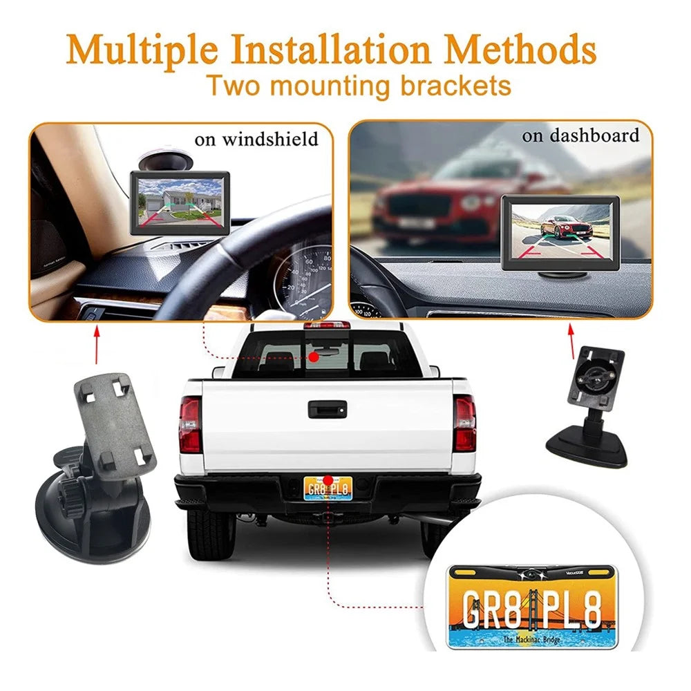 RH-509 5'' LCD Display Monitor 8-LED Rear Camera Car Parking Reverse System Kit - 5