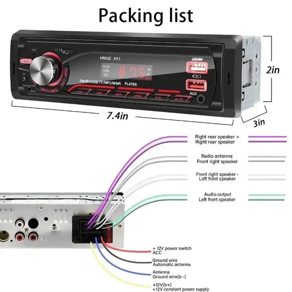1059 Car MP3 Player Bluetooth-Compatible FM Radio Vehicle Audio System Support TF Card / U Disk - 7