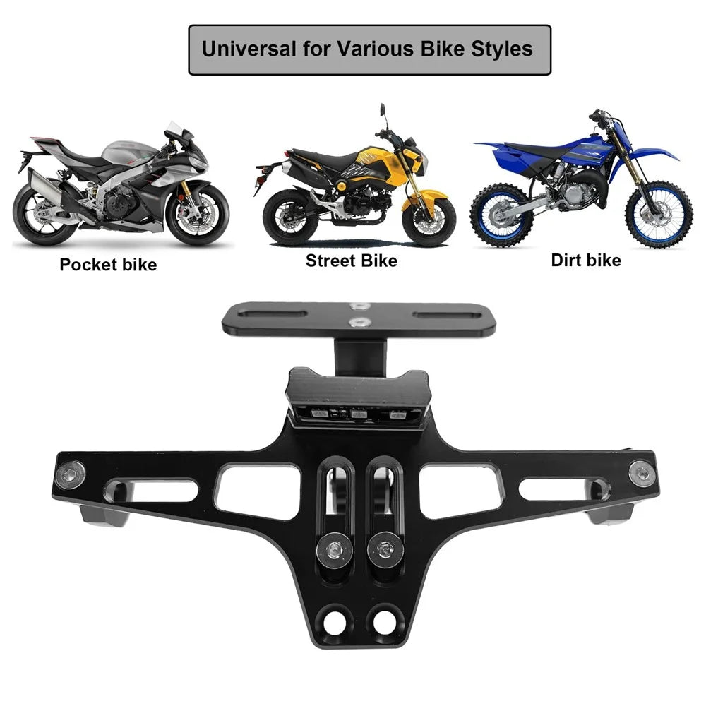 CNC Aluminum Alloy Adjustable Motorcycle License Plate Holder Bracket with LED Tail Light Kit - 5