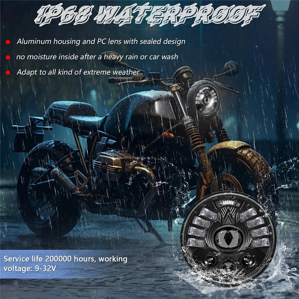 5.75 Inch LED Headlight for Motorcycle Front Lamp High Low Beam with DRL Turn Signal - 7