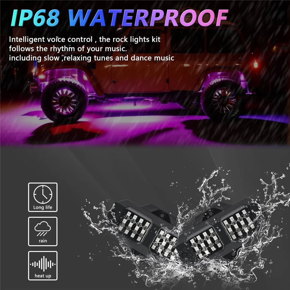G1 4 In 1 RGB Car Underglow Light Music Sync Bluetooth-Compatible LED Rock Light Kit for SUV Truck - 3