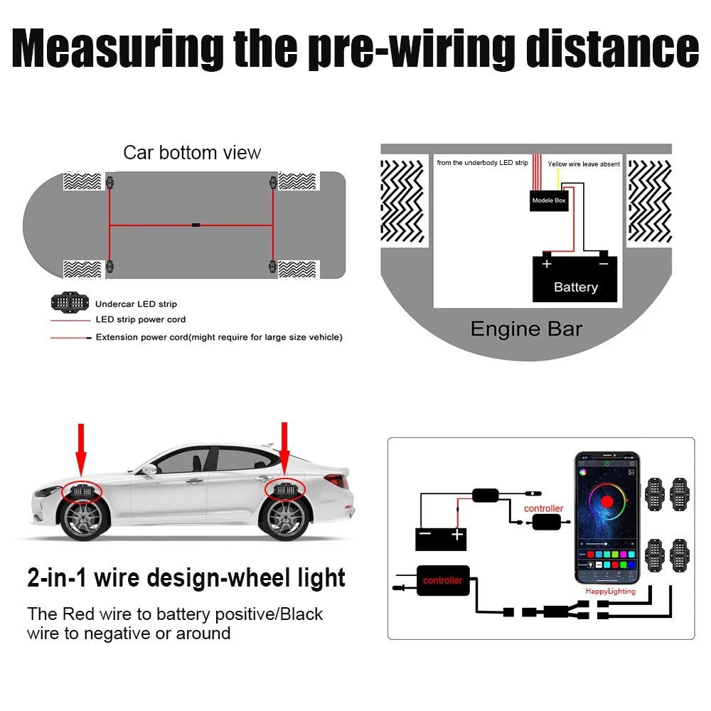 G1 4 In 1 RGB Car Underglow Light Music Sync Bluetooth-Compatible LED Rock Light Kit for SUV Truck - 6