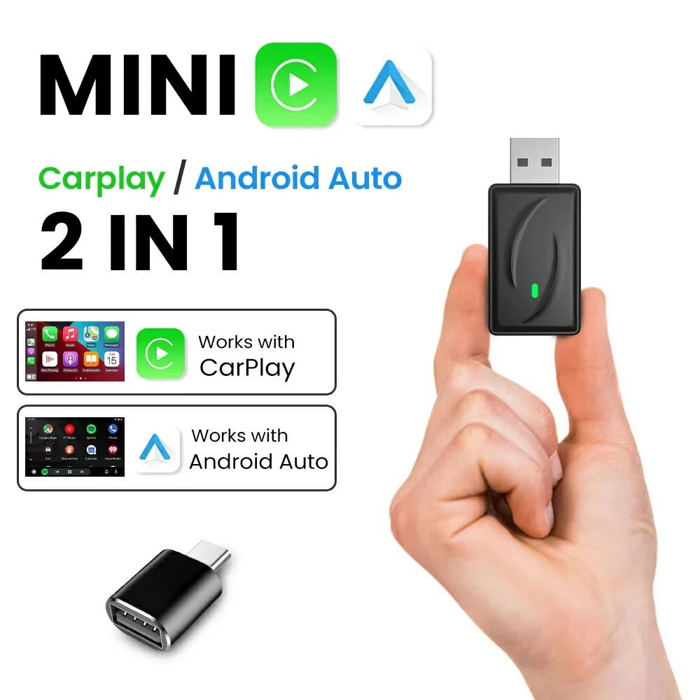 Wireless CarPlay Android Auto 2 in 1 Adapter for Car Navigation USB Dongle - with Type-C Adapter - 2