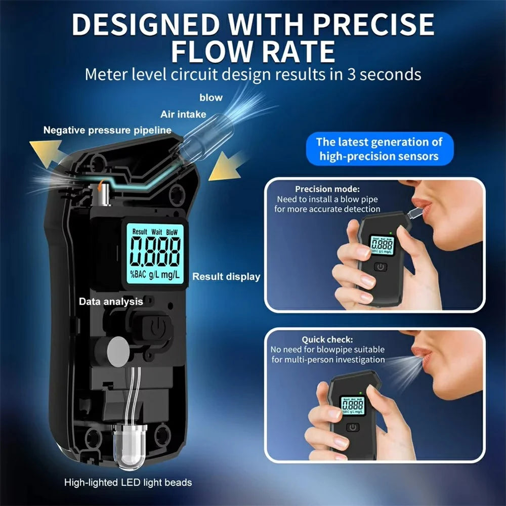 MR806 Digital Breathalyzer High Precision Portable Alcohol Tester Detector with LED Flashlight - 7