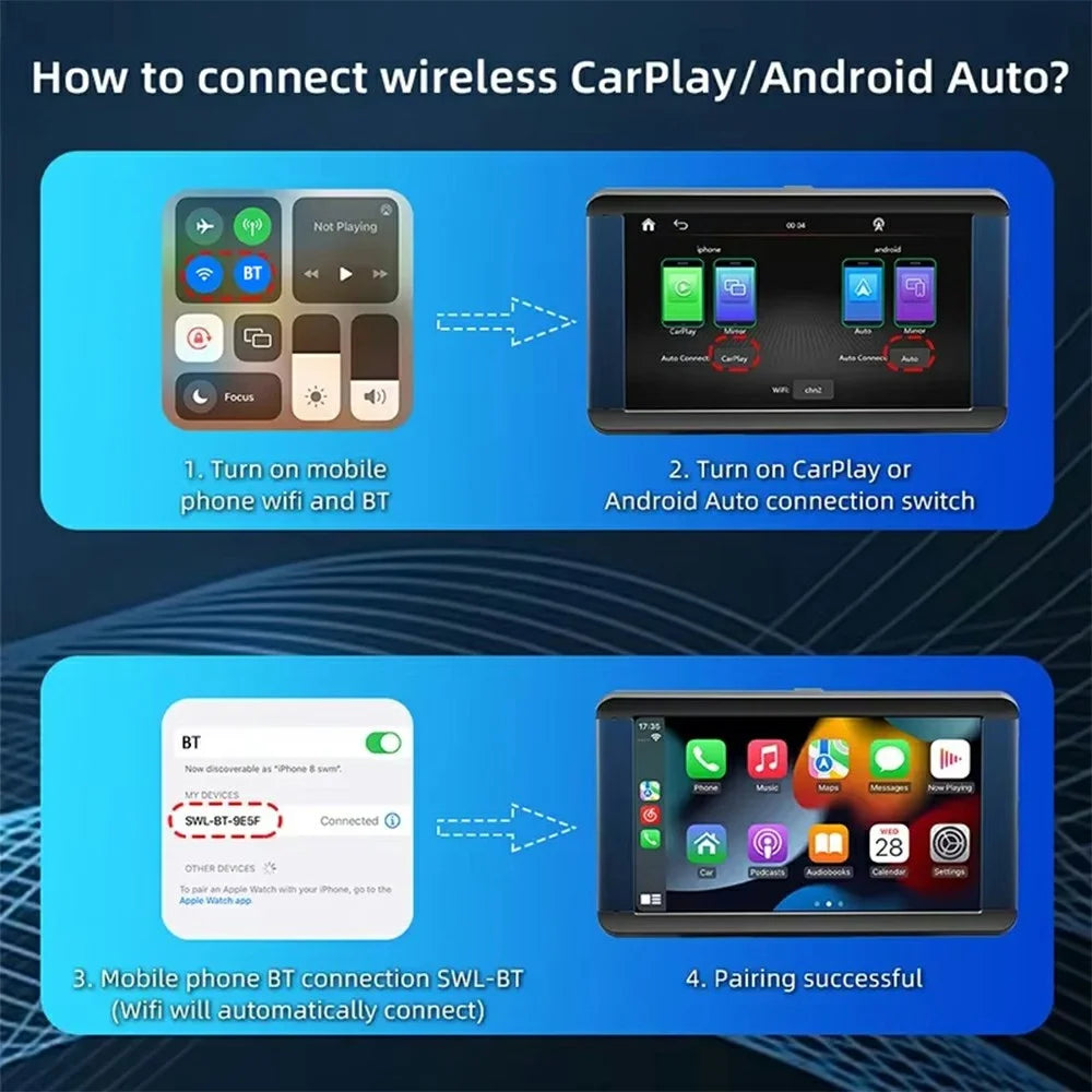 7 Inch Portable Car MP5 Player Wireless CarPlay Android Auto Bluetooth-Compatible FM Transmitter Dash Cam - 5