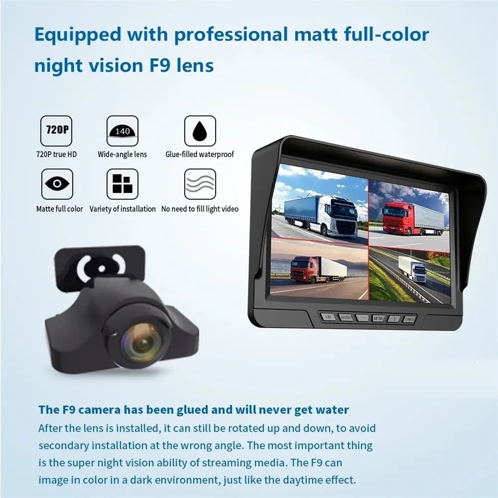 T70 7 Inch Wireless Digital HD Camera Front and Rear Dual Recording Dash Cam Reverse Parking System with F9 Camera - 6