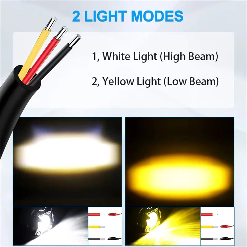 V90 Motorcycle Spotlight 30W IP65 Waterproof Fog Lamp Yellow and White Light Car LED Auxiliary Headlight - 2