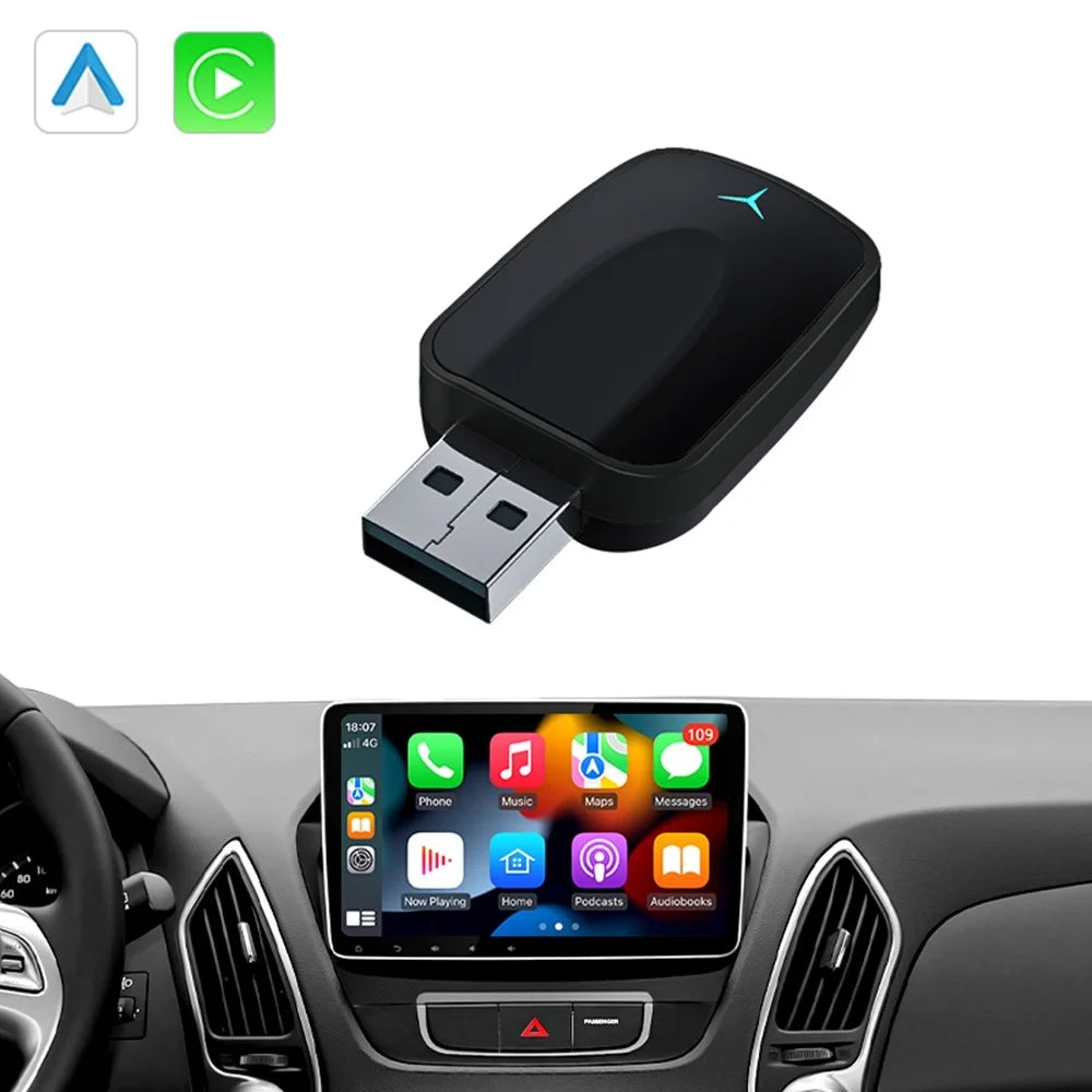 AB051E 2 in 1 CarPlay Android Auto Wireless Adapter Bluetooth-Compatible WiFi Connection USB Dongle - Black - 3