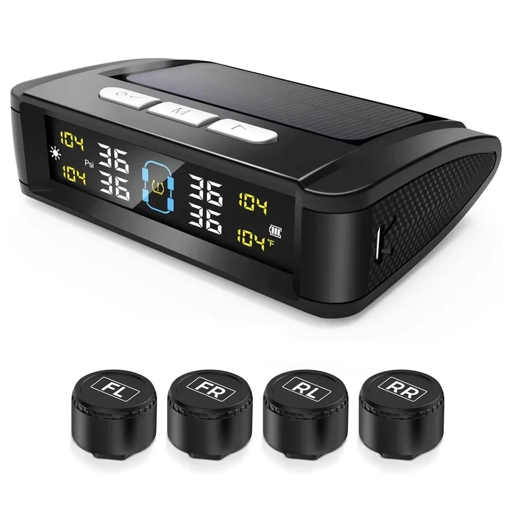 T11 Beep Version Solar / USB Dual Power Real Time Display TPMS Tire Pressure Monitoring System with 4 External Sensor - 1